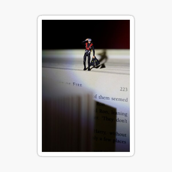 "Diving Into A Good Book" miniature people macro photo Sticker