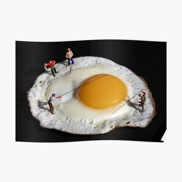"Gone Fishing" egg miniature people macro photo Poster