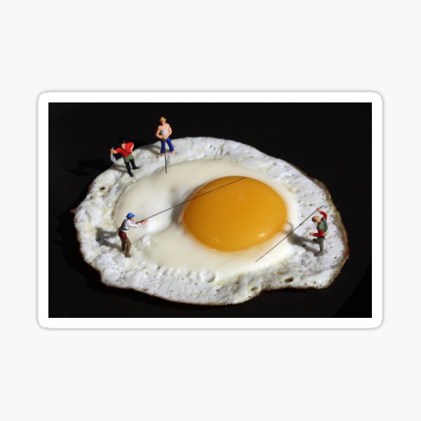 "Gone Fishing" egg miniature people macro photo Sticker