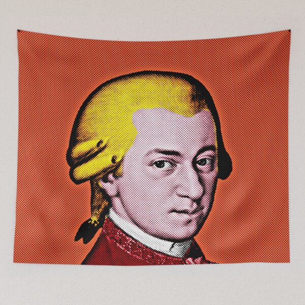 Item preview, Wolfang Amadeus Mozart Pop Art Portrait in Orange Background designed and sold by OnlyPopArt.