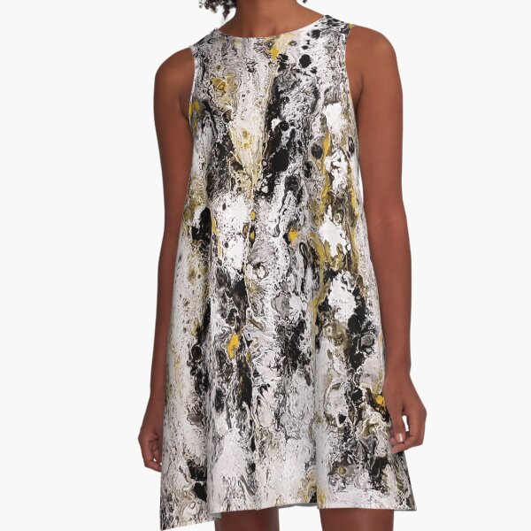 Black Gold, Acrylic pouring medium on canvas, inspired by Abu Dhabi A-Line Dress