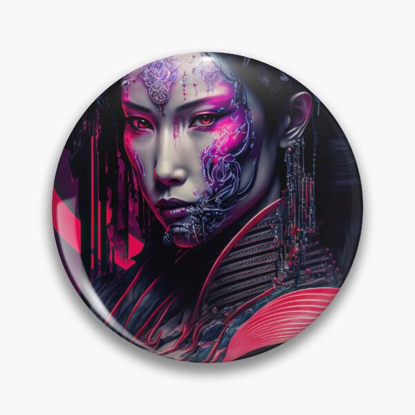 Item preview, Neon Cyber Geisha Warrior - Colorful Digital Portrait Painting - AI Artwork designed and sold by BRaiNDEDprints.