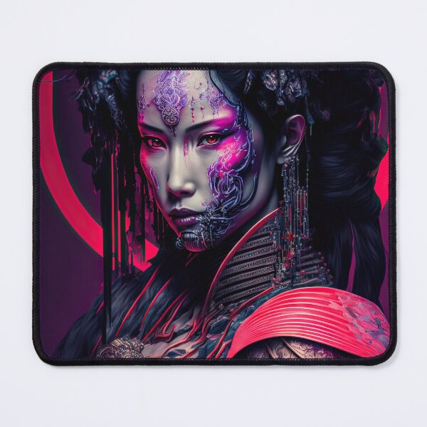 Item preview, Neon Cyber Geisha Warrior - Colorful Digital Portrait Painting - AI Artwork designed and sold by BRaiNDEDprints.