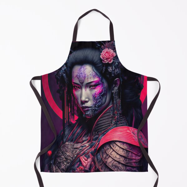 Item preview, Neon Cyber Geisha Warrior - Colorful Digital Portrait Painting - AI Artwork designed and sold by BRaiNDEDprints.