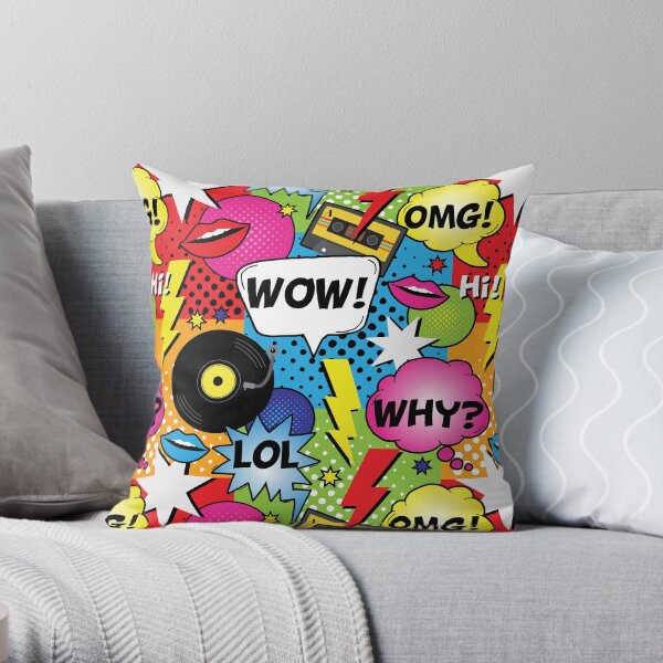 Comic Book Speech Bubbles Pop Art Pattern Throw Pillow