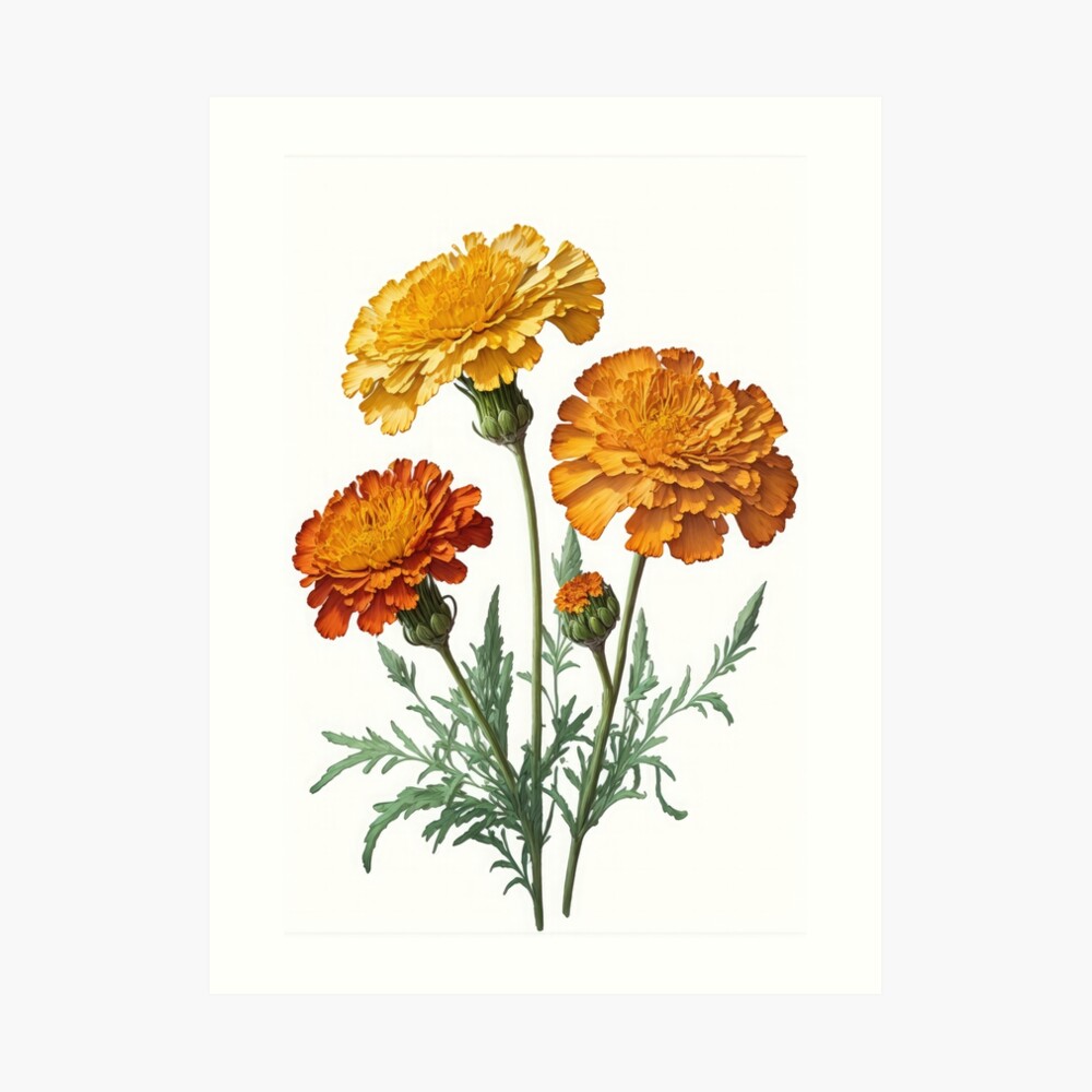 Marigold flower monochrome drawing for coloring Vector Image