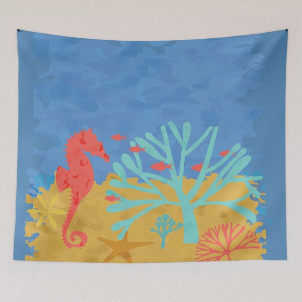 Item preview, Seabed Underwater Scene Fish Seahorse Coral  designed and sold by Anna Lemos.