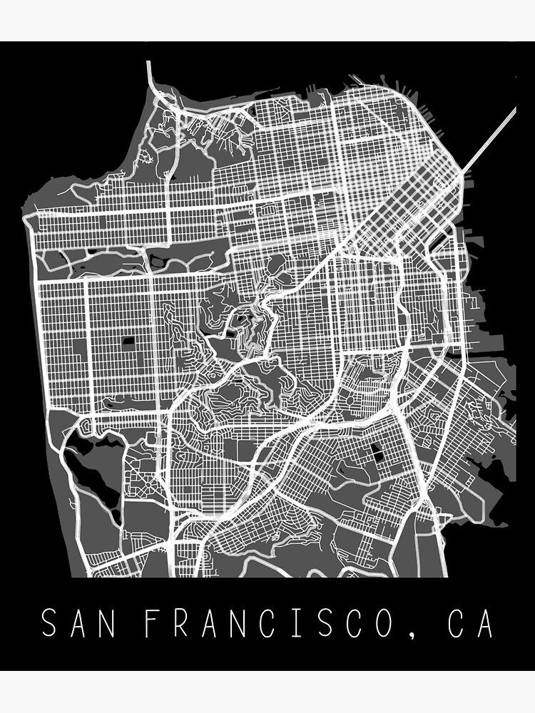 "San Francisco California CA city map black and white" Sticker for Sale