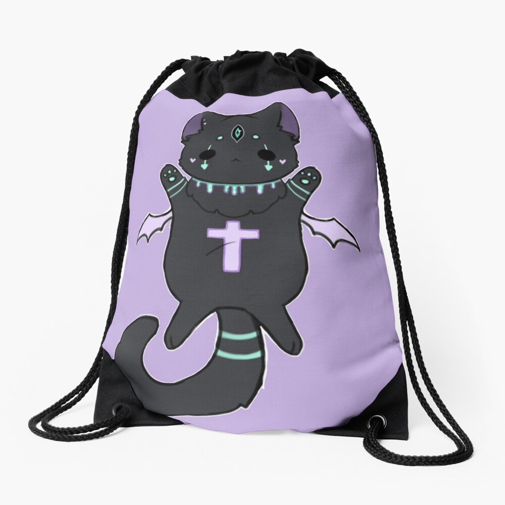 "Pastel Goth Bat Neko" Drawstring Bag for Sale by DeviousMonster