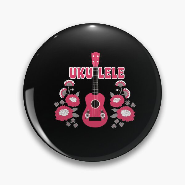 Item preview, Ukulele with flowers in pink - black background with writing designed and sold by piesdesignart.