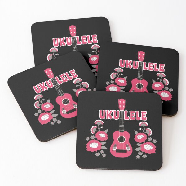 Item preview, Ukulele with flowers in pink - black background with writing designed and sold by piesdesignart.