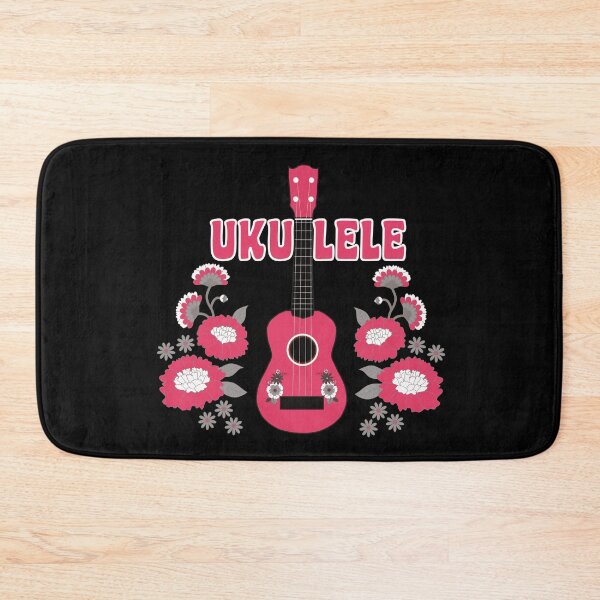Item preview, Ukulele with flowers in pink - black background with writing designed and sold by piesdesignart.