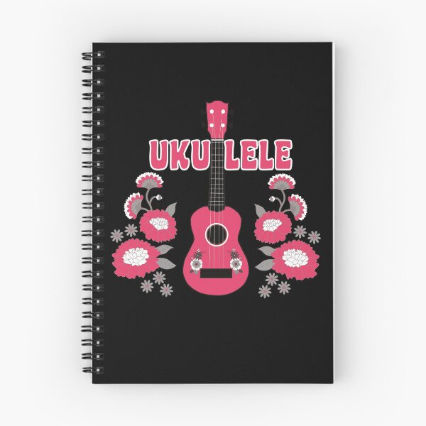 Item preview, Ukulele with flowers in pink - black background with writing designed and sold by piesdesignart.