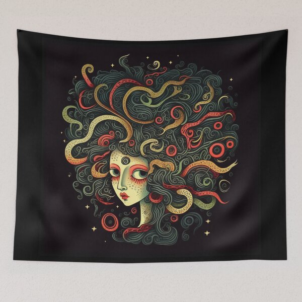 Item preview, Mesmerizing Medusa with a Myriad of Meandering Multicolored Mischief Makers designed and sold by AllFolkedUp.