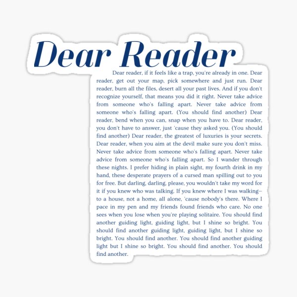 Item preview, Dear Reader Lyrics - Midnights designed and sold by sadproseswiftie.
