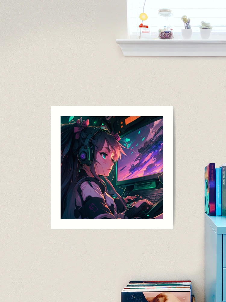 Anime Girl Gaming 2 Art Print for Sale by fantasyparadise