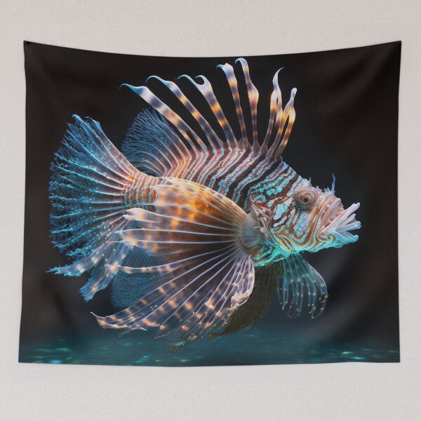 Item preview, Majestic glowing lionfish underwater designed and sold by RK - Shop.