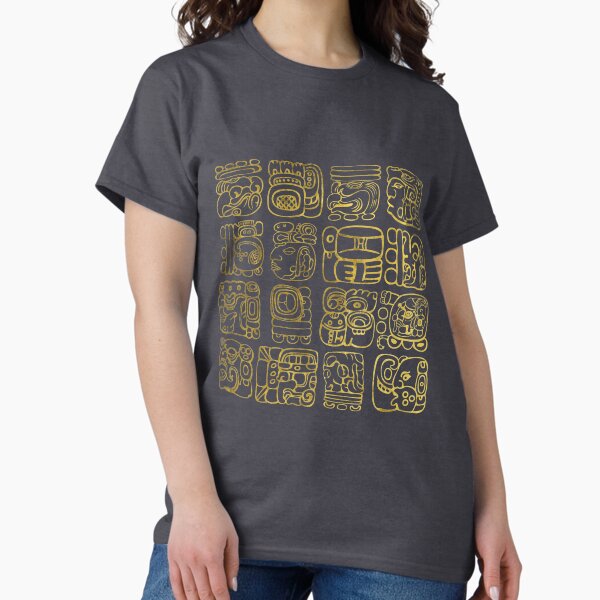 Item preview, Mayan and aztec glyphs gold on vintage texture designed and sold by k9printart.