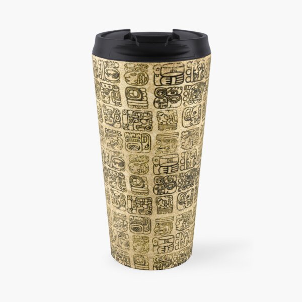 Mayan and aztec glyphs gold on vintage texture Travel Mug