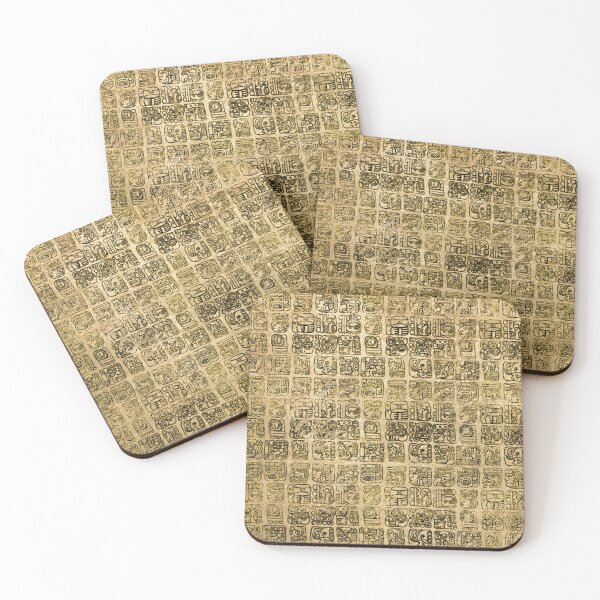Item preview, Mayan and aztec glyphs gold on vintage texture designed and sold by k9printart.