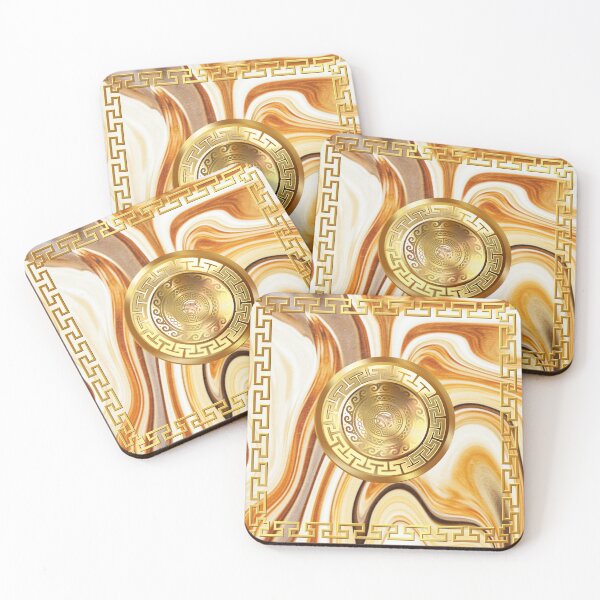 Item preview, Swirl Marble White Gold Orange Greek Key Yanni Collection designed and sold by Yiorgos Designs.