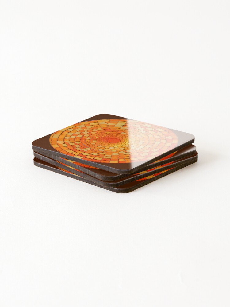 Thumbnail 4 of 5, Coasters (Set of 4), Mosiac Circular Rough Orange Line Pattern Digital Painting designed and sold by CodeAndColors.