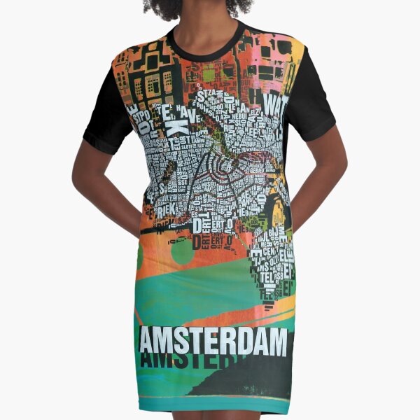 Amsterdam Type Map Grachten Art17 Graphic T-Shirt Dress