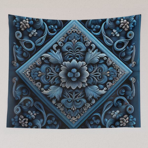 Aperçu de l'œuvre Surreal Three Dimensional Blue Traditional Pattern Digital Painting créée et vendue par CodeAndColors.