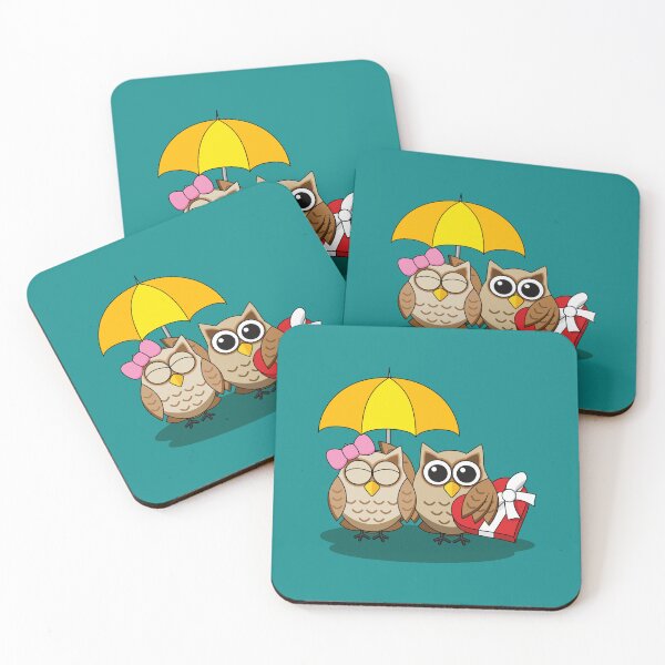 Item preview, Cute Owl Lovers with Umbrella and Red Chocolate Box designed and sold by BirdAtWork.