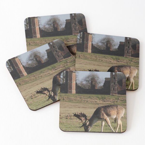 Item preview, deer grazing in front of historical ruins of bradgate park designed and sold by andy colegate.