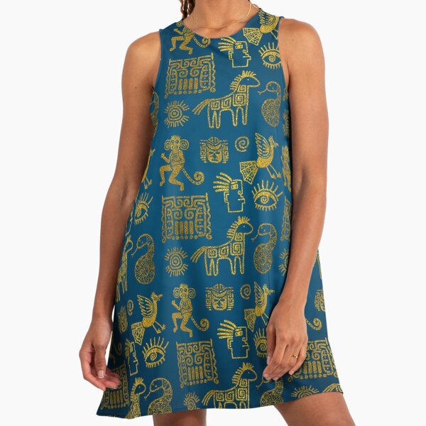 Mayan and aztec glyphs gold on vintage texture" A-Line Dress for Sale by  k9printart | Redbubble