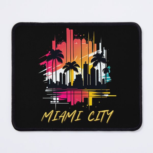 Item preview, MIAMI City, Florida - the graphic design project is a vintage, retro-inspired depiction of tropical Miami beach and palm trees, showcasing the perfect family vacation destination. designed and sold by TourDePassion.