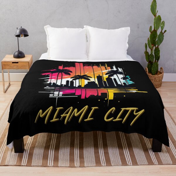 Item preview, MIAMI City, Florida - the graphic design project is a vintage, retro-inspired depiction of tropical Miami beach and palm trees, showcasing the perfect family vacation destination. designed and sold by TourDePassion.