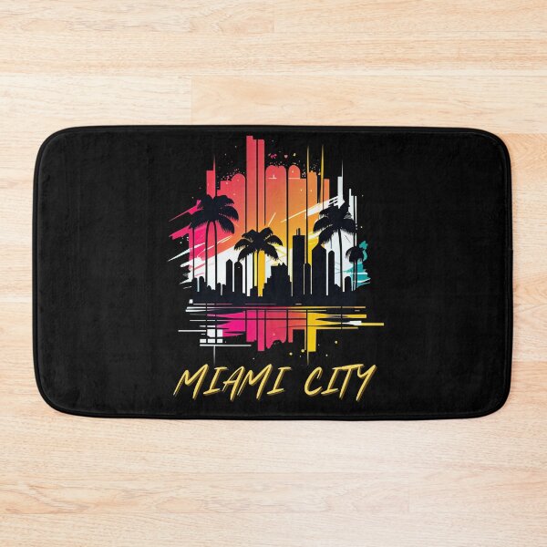 Item preview, MIAMI City, Florida - the graphic design project is a vintage, retro-inspired depiction of tropical Miami beach and palm trees, showcasing the perfect family vacation destination. designed and sold by TourDePassion.