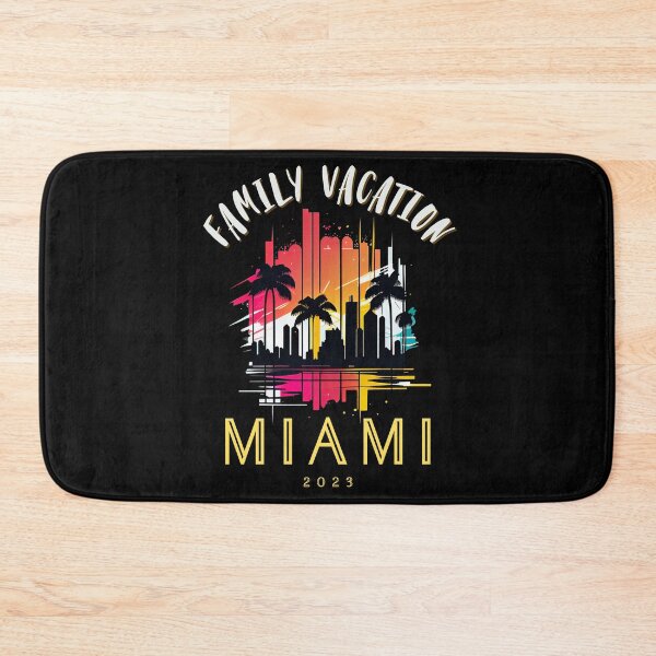 Item preview, Family Vacation Miami, Florida - the graphic design project is a vintage, retro-inspired depiction of tropical Miami beach and palm trees, showcasing the perfect family vacation destination. designed and sold by TourDePassion.