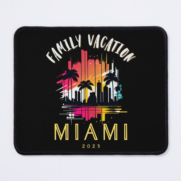 Item preview, Family Vacation Miami, Florida - the graphic design project is a vintage, retro-inspired depiction of tropical Miami beach and palm trees, showcasing the perfect family vacation destination. designed and sold by TourDePassion.