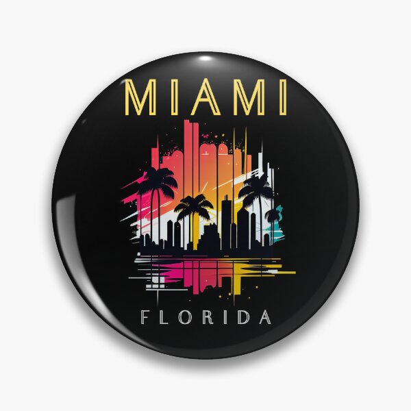 Item preview, Miami, Florida - the graphic design project is a vintage, retro-inspired depiction of tropical Miami beach and palm trees, showcasing the perfect family vacation destination. designed and sold by TourDePassion.