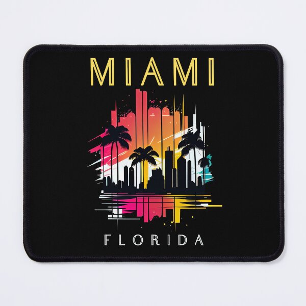 Item preview, Miami, Florida - the graphic design project is a vintage, retro-inspired depiction of tropical Miami beach and palm trees, showcasing the perfect family vacation destination. designed and sold by TourDePassion.