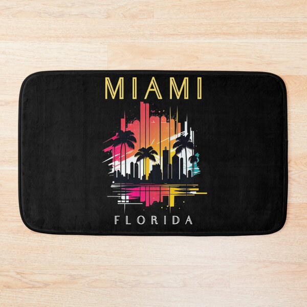 Item preview, Miami, Florida - the graphic design project is a vintage, retro-inspired depiction of tropical Miami beach and palm trees, showcasing the perfect family vacation destination. designed and sold by TourDePassion.