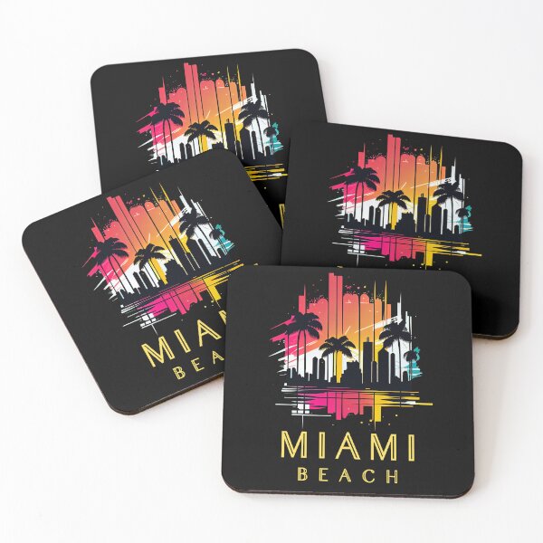 Item preview, Miami Beach, Florida - the graphic design project is a vintage, retro-inspired depiction of tropical Miami beach and palm trees, showcasing the perfect family vacation destination. designed and sold by TourDePassion.