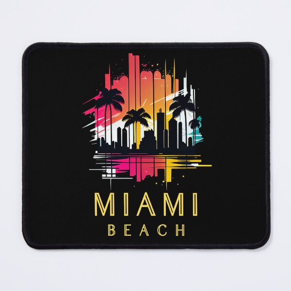 Item preview, Miami Beach, Florida - the graphic design project is a vintage, retro-inspired depiction of tropical Miami beach and palm trees, showcasing the perfect family vacation destination. designed and sold by TourDePassion.