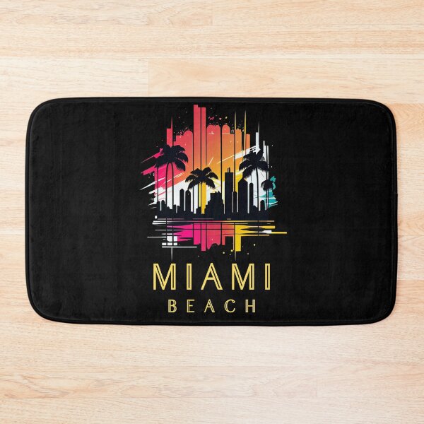 Item preview, Miami Beach, Florida - the graphic design project is a vintage, retro-inspired depiction of tropical Miami beach and palm trees, showcasing the perfect family vacation destination. designed and sold by TourDePassion.