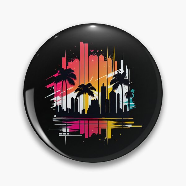Item preview, City of Miami, Florida - the graphic design project is a vintage, retro-inspired depiction of tropical Miami beach and palm trees, showcasing the perfect family vacation destination. designed and sold by TourDePassion.