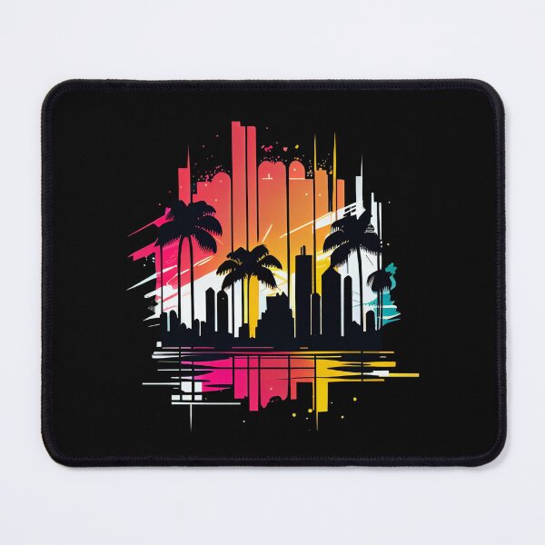 Item preview, City of Miami, Florida - the graphic design project is a vintage, retro-inspired depiction of tropical Miami beach and palm trees, showcasing the perfect family vacation destination. designed and sold by TourDePassion.