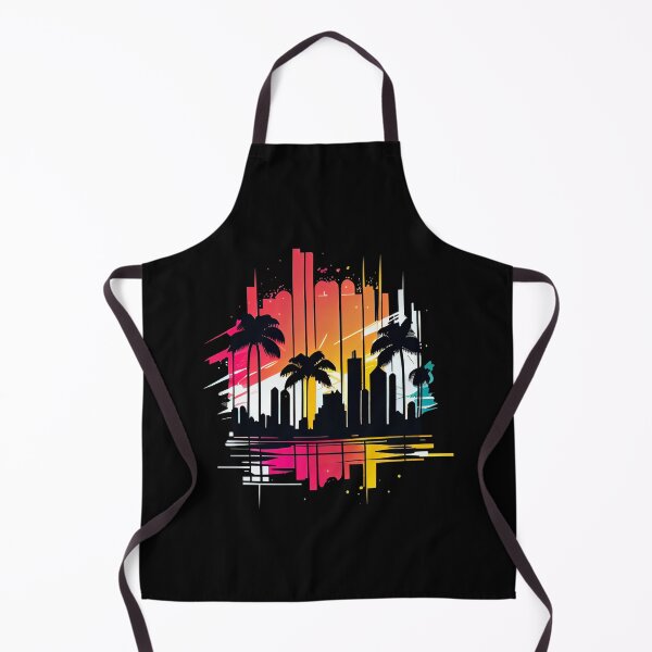 Item preview, City of Miami, Florida - the graphic design project is a vintage, retro-inspired depiction of tropical Miami beach and palm trees, showcasing the perfect family vacation destination. designed and sold by TourDePassion.
