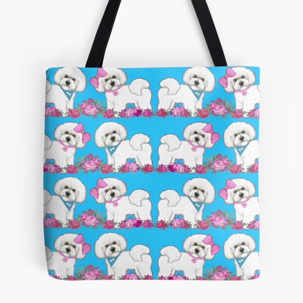Item preview, Bichon Frise dogs, Pink rose floral cute dog designed and sold by MagentaRose.