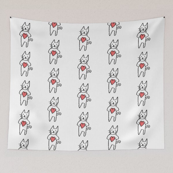 Item preview, Cute Cat Love Heart Simple Hand Drawn Kids Doodle Minimalist Illustration  designed and sold by DotLinePlane.