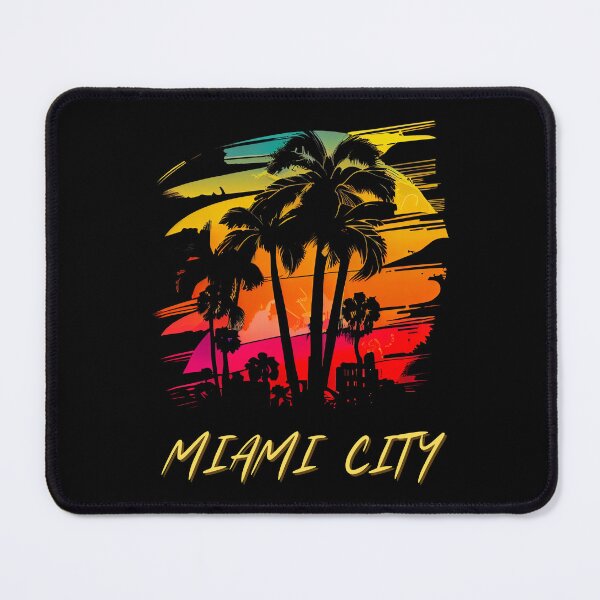 Item preview, MIAMI City, Florida - the graphic design project is a vintage, retro-inspired depiction of tropical Miami beach and palm trees, showcasing the perfect family vacation destination (2) designed and sold by TourDePassion.
