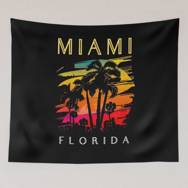 Item preview, Miami, Florida - the graphic design project is a vintage, retro-inspired depiction of tropical Miami beach and palm trees, showcasing the perfect family vacation destination (2) designed and sold by TourDePassion.