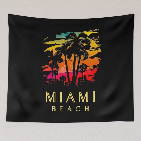 Item preview, Miami Beach, Florida - the graphic design project is a vintage, retro-inspired depiction of tropical Miami beach and palm trees, showcasing the perfect family vacation destination (3) designed and sold by TourDePassion.